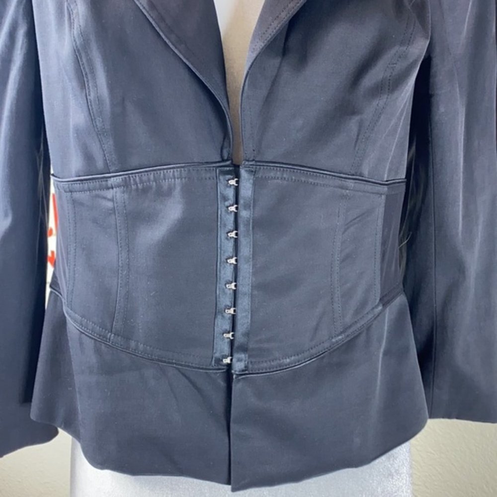 Bebe Collection Black Piping and Corset Suit Sz 10 - Picture 2 of 11